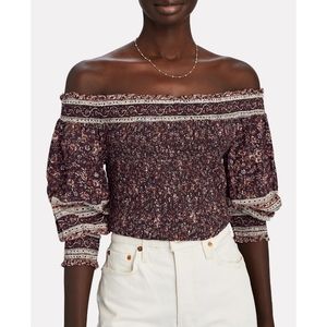 Veronica Beard | Rosalinda Floral Off-The-Shoulder Smock Floral Blouse Medium